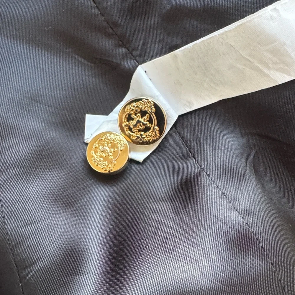 Zara MANTECO premium wool Black Pea Coat with Gold Accents - Picture 8 of 8